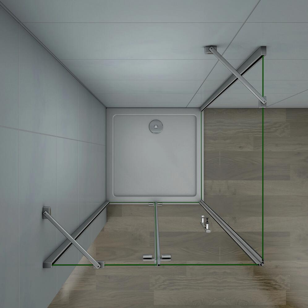 80x100x195 cm Box Doccia Angolare Porta Battente Più Parete Fissa Vetro 6 mm Temperato Anticalcare Trasparente Telaio Cromo Lucido