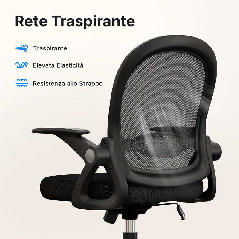 Sedia Ufficio con Supporto Lombare - RATTANTREE - Sedia Ufficio da Scrivania ergonomica Braccioli 90° Regolabile - Nero