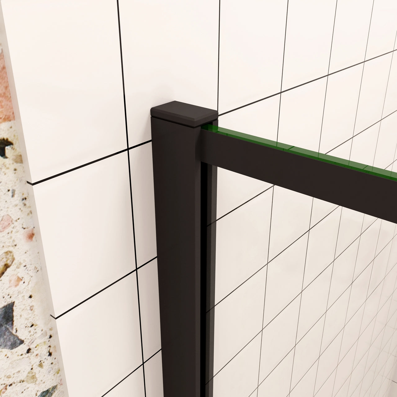 80x200cm Walk In Parete Per Doccia in Vetro Temperato 8mm Anticalcare con Bordo Nero Serigrafato Barra Stabilizzatrice da 73-120 cm