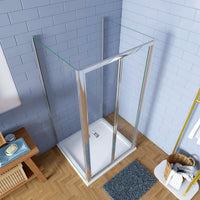 185cm Box Doccia a Tre Lati Porta a Soffietto 76cm con Doppia Parete Fissa 70x70cm in Vetro Temperato Trasparente 5 mm Profilo Cromo Lucido