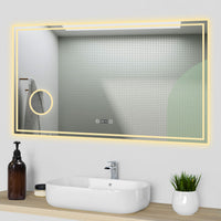Aica Specchio da bagno a LED+120x70cm+orologio+Lente d'ingrandimento