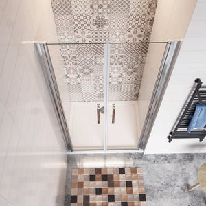 85x195cm Porta Doccia Per Nicchia Doppie Ante Battenti Saloon In Vetro 6mm Temperato Trasparente Anticalcare