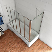 120x140cm Parete Doccia Sopravasca Angolare 5 Ante Pieghevoli Vetro 4 mm con Parete Laterale 65cm Vetro Temperato 6 mm Trasparente Telai Cromi Lucidi