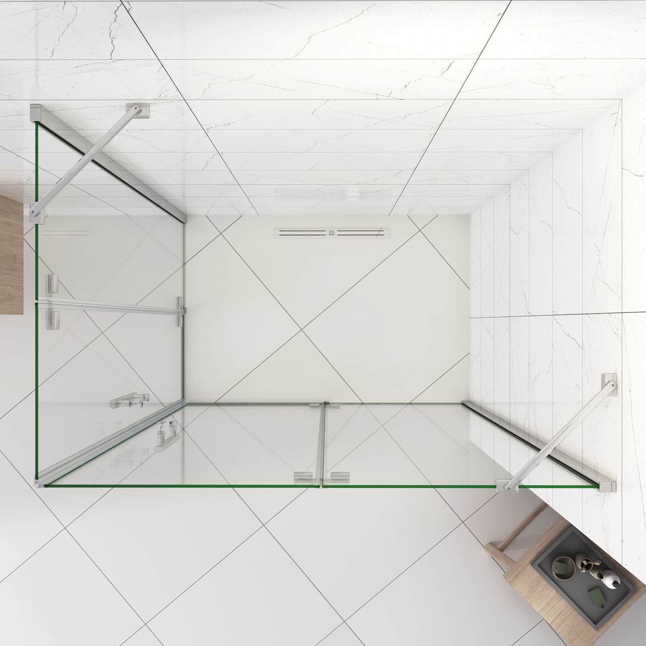 76x76x195 cm Box Doccia Ad Angolo Doppie Porte Apertura Battente in Vetro 6 mm Temperato Anticalcare Trasparente con 2 Barre Stabilizzatrici Cromo Lucido