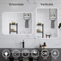 AICA Specchio da bagno 80 x 60 cm, dimmerabile, interruttore touch, Funzione Memoria