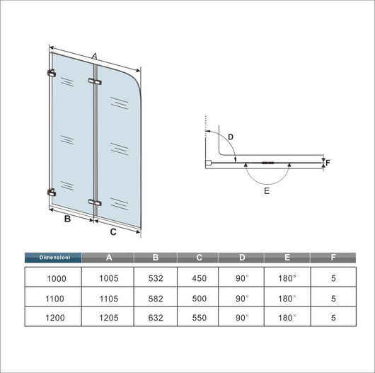 120x140 cm Sopravasca Parete Doccia Per Vasca Due Ante Pieghevoli in Vetro Temperato Trasparente 5mm Senza Telaio a Muro Cromo Lucido