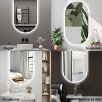 AICA Specchio da bagno 50 x 90 cm, dimmerabile£¬interruttore touch£¬ Funzione Memoria, antiappannamento