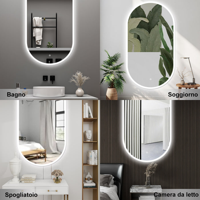 AICA Specchio da bagno 50 x 90 cm, dimmerabile£¬interruttore touch£¬ Funzione Memoria, antiappannamento