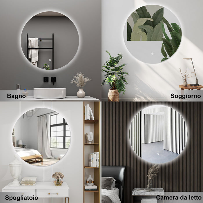 AICA Specchio da bagno 80 x 80 cm, antiappannamento, dimmerabile, interruttore touch, Funzione Memoria