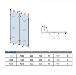100x140 cm Sopravasca Parete Doccia Per Vasca Due Ante Pieghevoli in Vetro Temperato Trasparente 5mm Senza Telaio a Muro Cromo Lucido