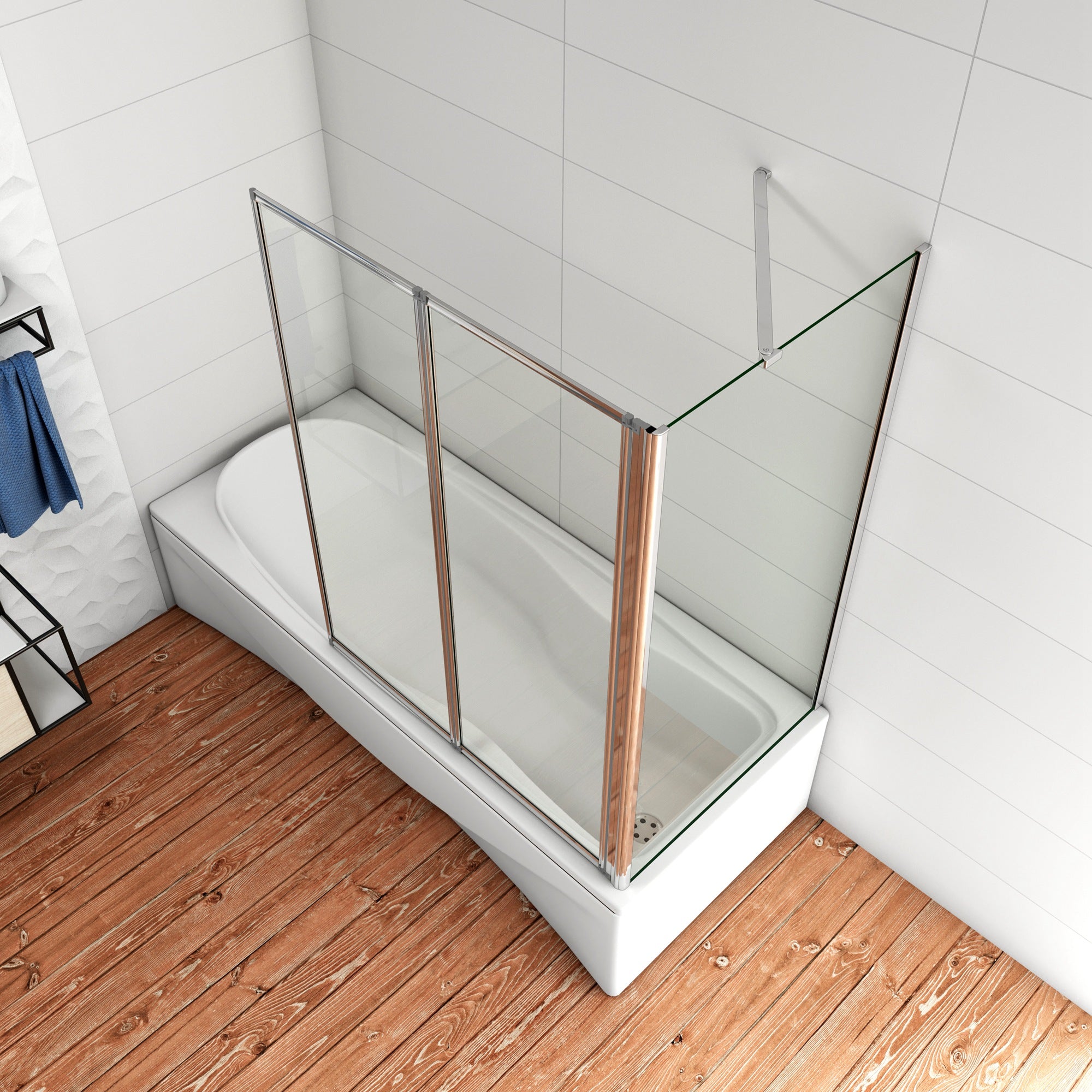 120x140cm Parete Doccia Sopravasca Angolare 2 Ante Pieghevoli Vetro 4 mm con Parete Laterale 80cm Vetro Temperato 6 mm Trasparente Telai Cromi Lucidi