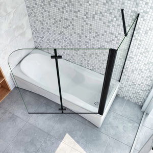 Parete Doccia 90xH.140cm Sopravasca Angolare 2 Ante Pieghevoli con Parete Laterale 65cm Vetro Temperato 6 mm Trasparente Anticalcare Nero Opaco