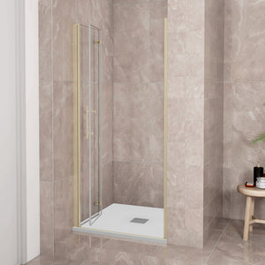 Porta Doccia 120x185 cm Porta Battente Pieghevole in Vetro Temperato Trasparente 6 mm Anticalcare Telaio Dorato Spazzolato