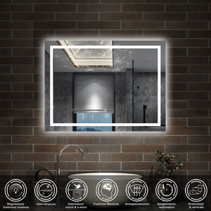 80 x 60 cm,AICA Specchio da Bagno LED con Luce, memoria, antiappannamento,CRI>90,autospegnimento,interruttore touch