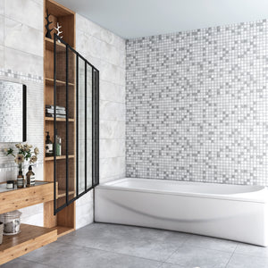 120x140 cm Sopravasca Parete Doccia per Vasca 5 Antine Pieghevoli a Libro Vetro Temperato Trasparente Da 4 mm Profilo Nero Opaco