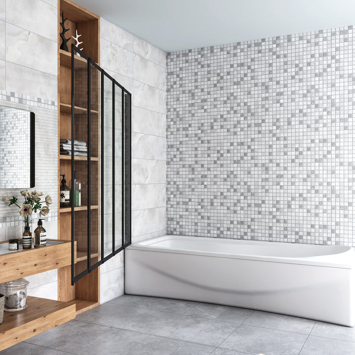 120x140 cm Sopravasca Parete Doccia per Vasca 5 Antine Pieghevoli a Libro Vetro Temperato Trasparente Da 4 mm Profilo Nero Opaco