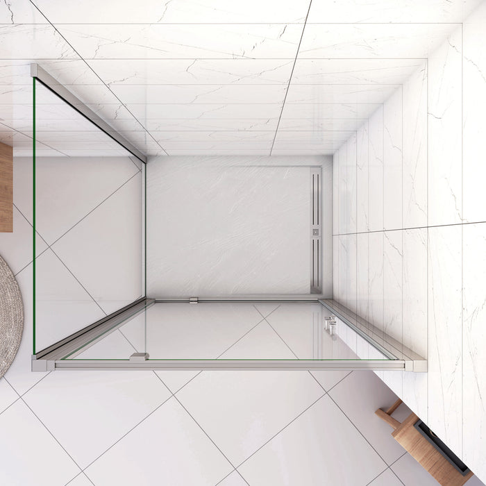 185cm Box Doccia Angolare Porta Girevole Battente con Parete Fissa 70x76cm in Vetro Temperato Trasparente 5 mm Profilo Cromo Lucido