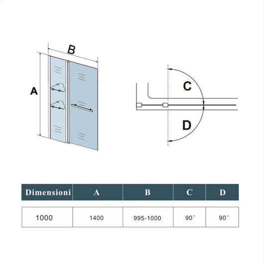 100x140 cm Sopravasca Parete Doccia Per Vasca Girevole 180° Vetro Temperato 6mm Trasparente Inclusi Due Ripiani Maniglia Portasciugamani Telaio Cromo Lucido