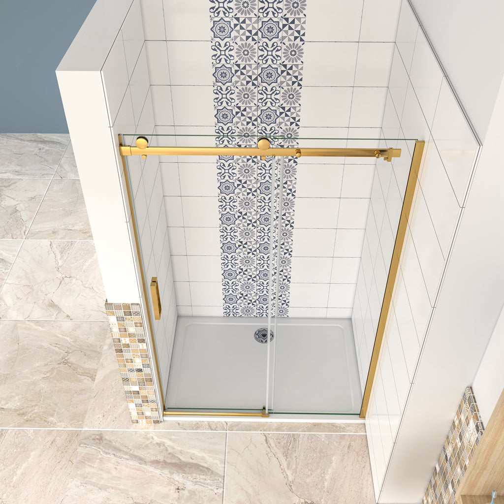 Box Doccia Per Nicchia Porta Scorrevole Ingresso Laterale in Vetro 8 mm Temperato Trasparente Anticalcare Telaio Cromato Lucido Finitura Oro 110x195 cm