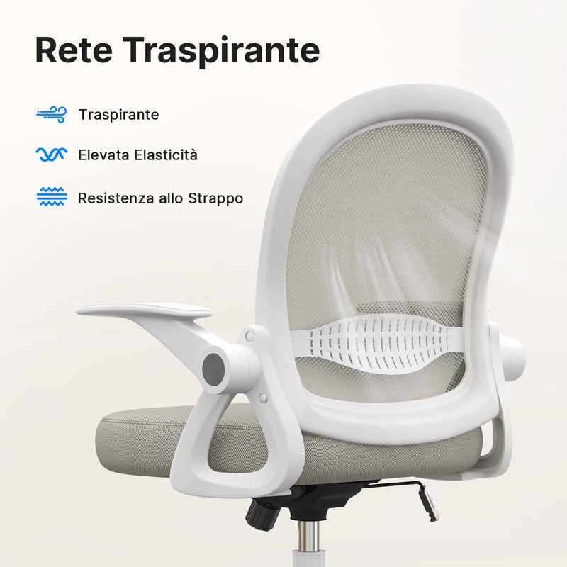 Sedia gaming bambino - RATTANTREE - Sedia ufficio piccola - Rete traspirante, braccioli regolabili - Grigio