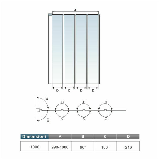 100x140 cm Sopravasca Parete Per Vasca Pieghevole a Libro 4 Antine Vetro Temperato Trasparente 4 mm Telaio Con Processo Di Elettroforesi