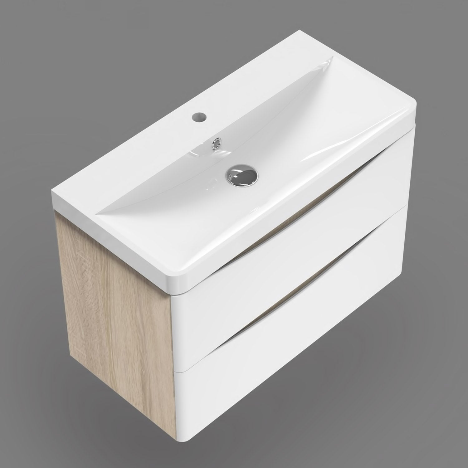 AICA Mobile da bagno, 80x50x39,5 cm, pannello in MDF, colore bianco + rovere, con lavabo bianco, da assemblare per l'uso