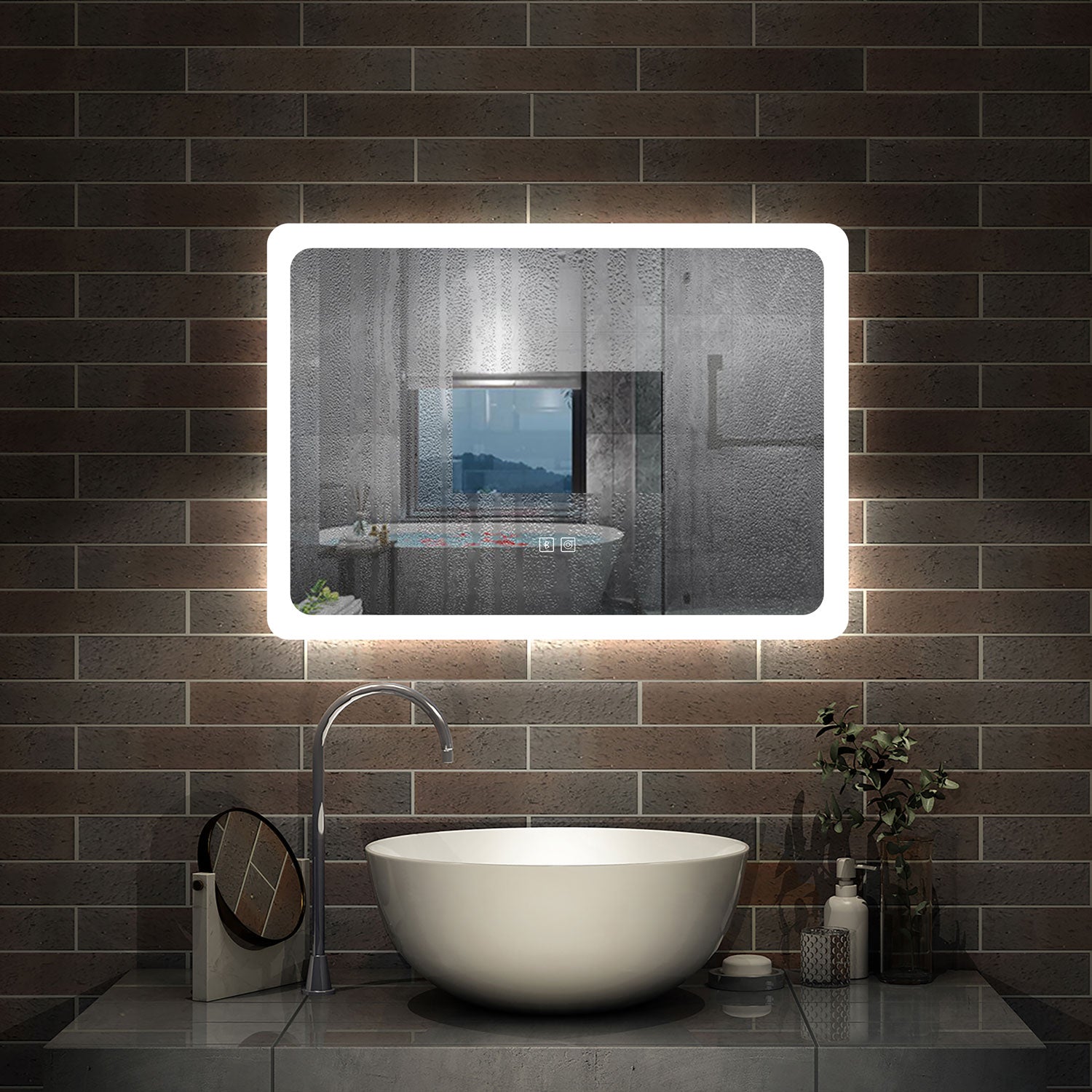 Aica Specchio da bagno a LED+70x50cm+Bluetooth+3 Temperature di Colore