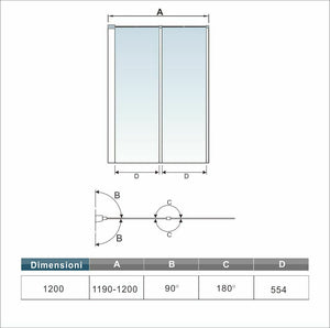 120x140 cm Sopravasca Parete Per Vasca Pieghevole a Libro Vetro 4 mm Temperato Trasparente Formato Da 2 Antine Telai Cromati Lucidi