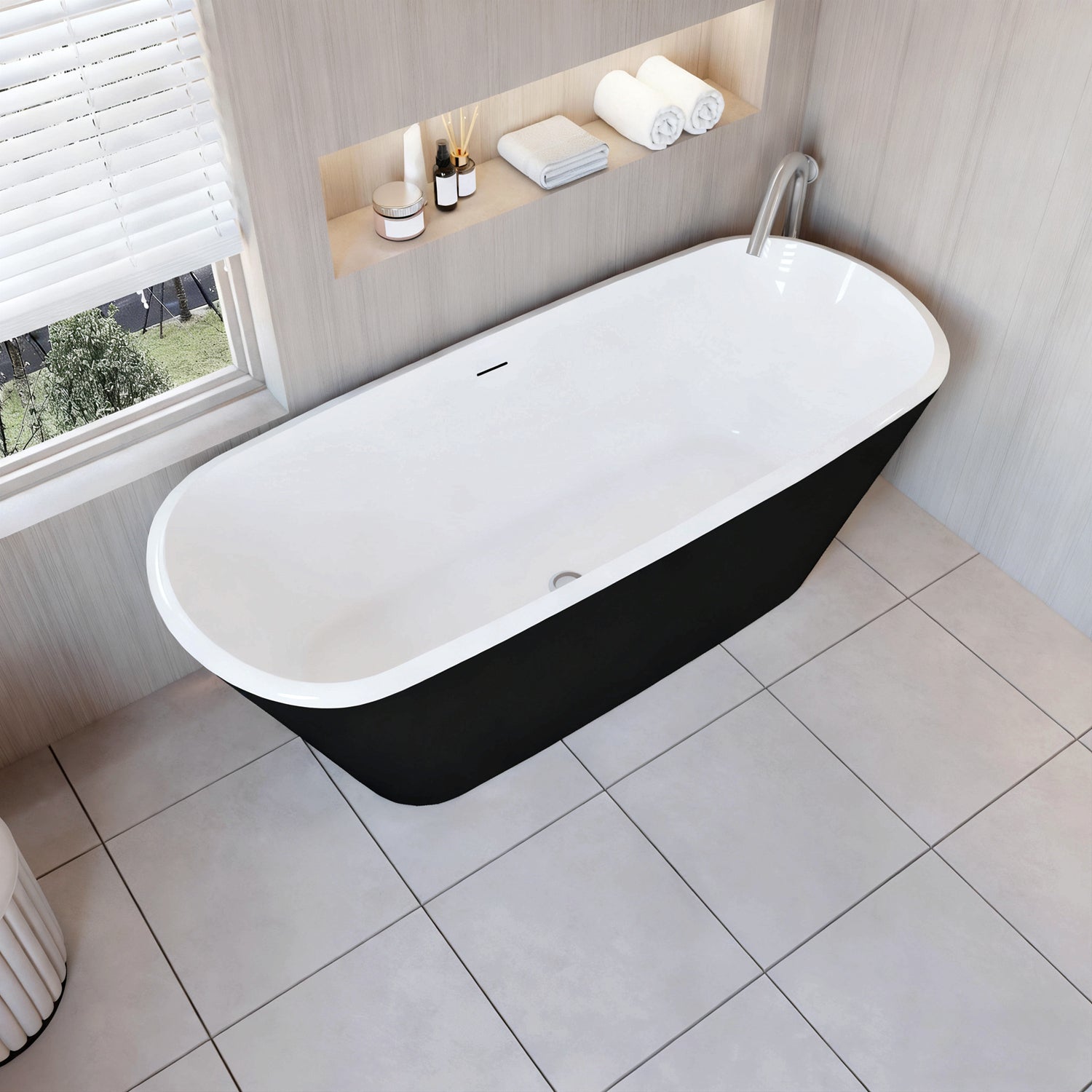 Vasca da Bagno a Isola Freestanding in Acrilico da 170x78x60 cm, Colore Nero, Forma Ovale
