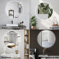 AICA Specchio da bagno 90 x 90 cm, 3 colori, antiappannamento, dimmerabile, interruttore touch, Funzione Memoria