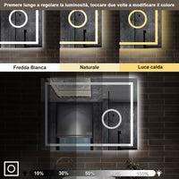 80 x 60 cm,AICA Specchio da Bagno LED con Luce, 3 Colori Regolabili,Blue tooth, Ingrandimento,memoria, antiappannamento,CRI>90,autospegnimento