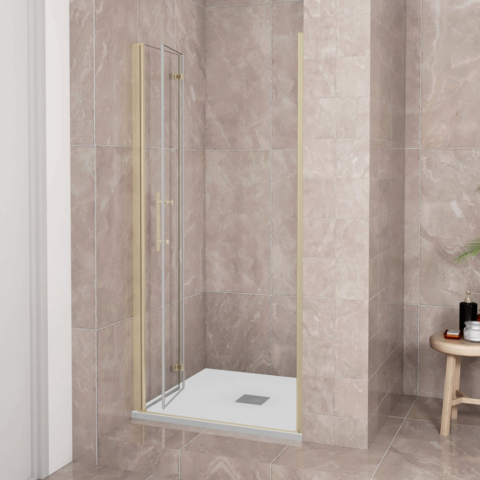 Porta Doccia 70x185 cm Porta Battente Pieghevole in Vetro Temperato Trasparente 6 mm Anticalcare Telaio Dorato Spazzolato
