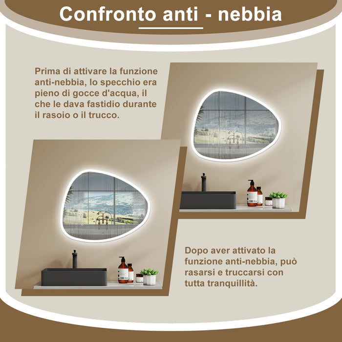 80 x 65 cm Specchio con illuminazione integrata bagno ciottolo. Touch. 3 Temperature Colore. Pellicola Antideflagrante