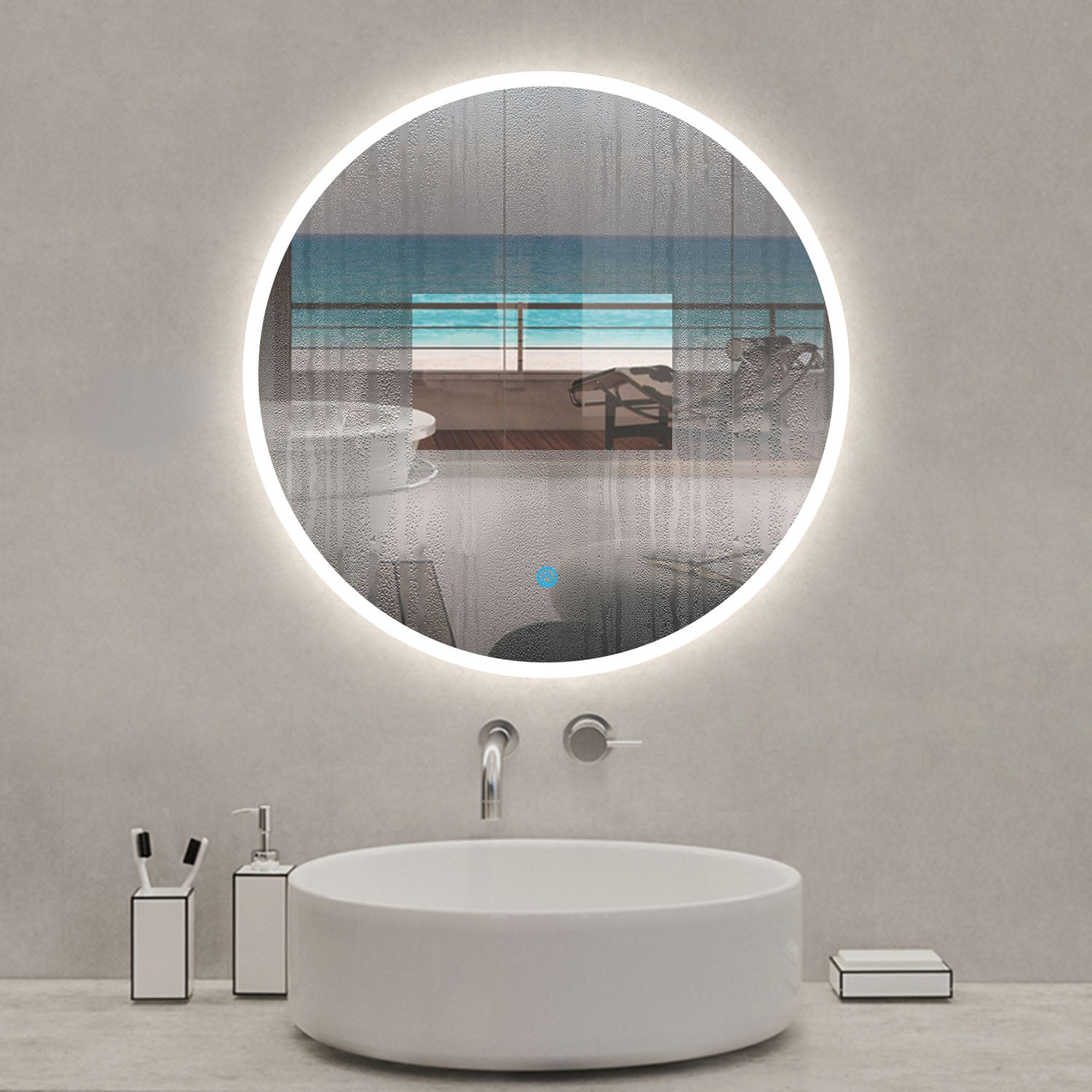 Aica Specchio da bagno rotondo con LED 100 x 100 cm + antiappannamento + interruttore a sfioramento