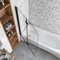 Sopravasca da Bagno Parete Vasca Doccia 100x140 cm Due Ante Movibili Vetro Temperato Trasparente 6 mm Anticalcare Telaio Nero Opaco