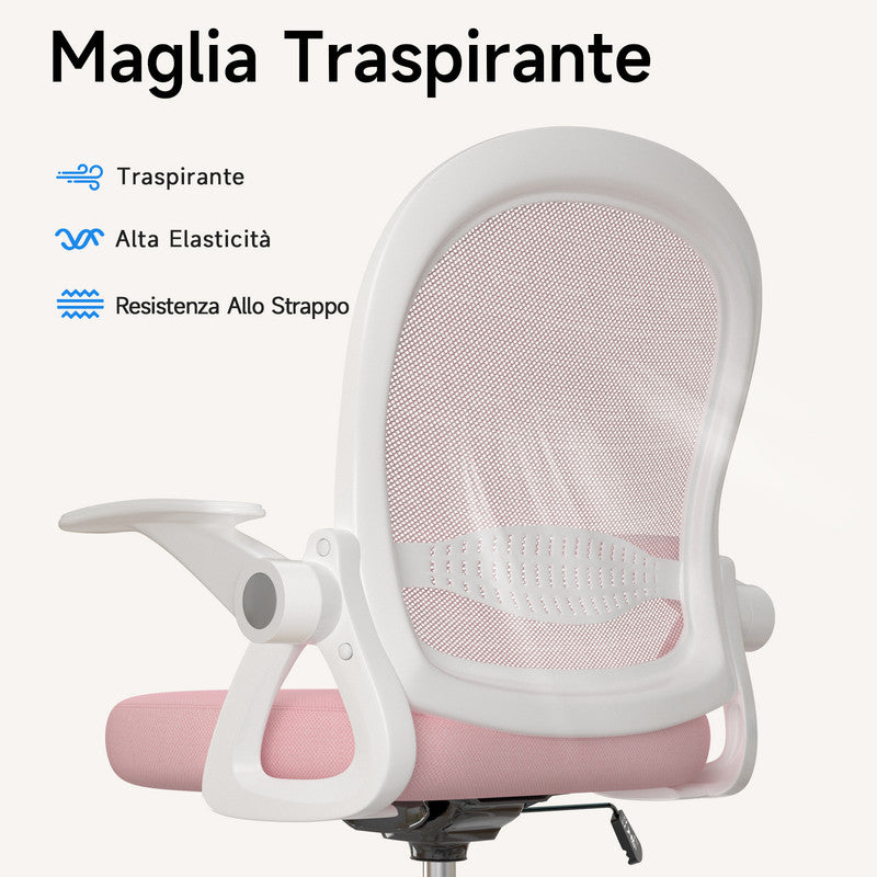 Sedia ufficio altezza alta - Mesh Drafting Chair - Altezza e Poggiapiedi Regolabili - braccioli regolabili - Capacità di Carico 120 kg - Rosa
