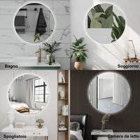 AICA Specchio da bagno 60 x 60 cm, antiappannamento, dimmerabile, interruttore touch, Funzione Memoria