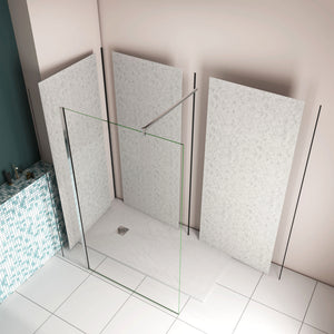 H.210 cm Pannello Doccia ad Angolo 80x90x90 cm Realizzato in Alluminio da 3 mm con Profili Finitura Grigio Cemento per Rivestimento Parete Bagno