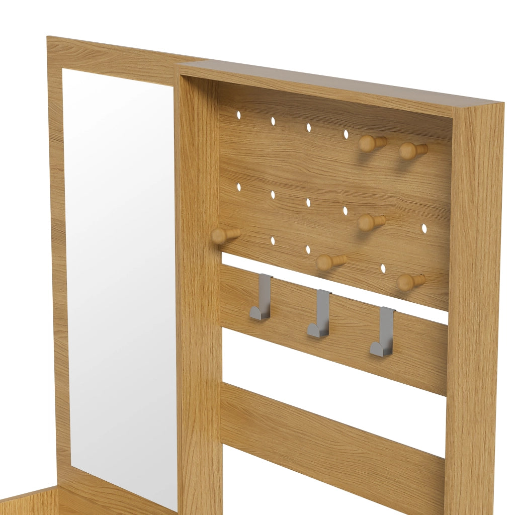 Mobile Ingresso con 2 Cassetti; 1 Armadio e Ripiani; con Specchio e Ganci Regolabili; Stile Moderno; in Pannello truciolare; Legno; 105??38??180 cm