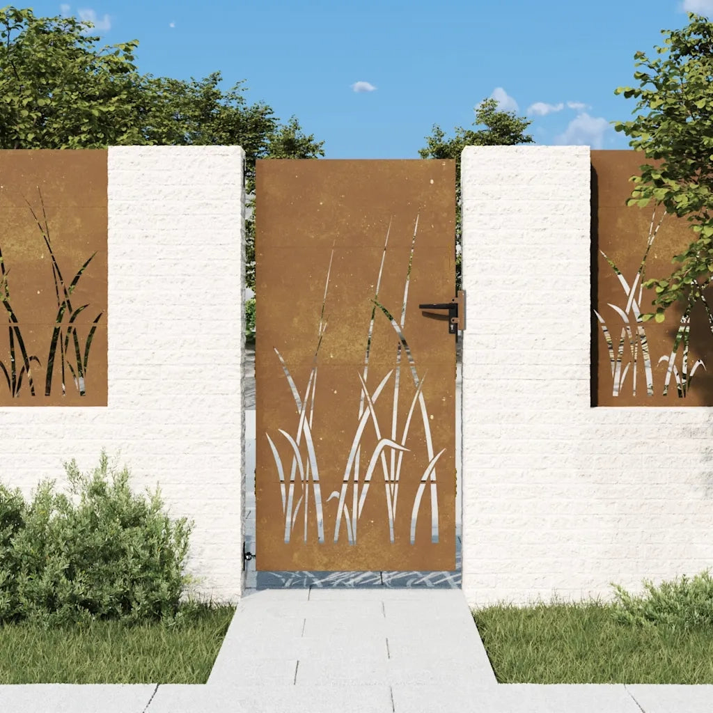 Cancello da giardino 85x175 cm in acciaio Corten con design erba CFW6336431