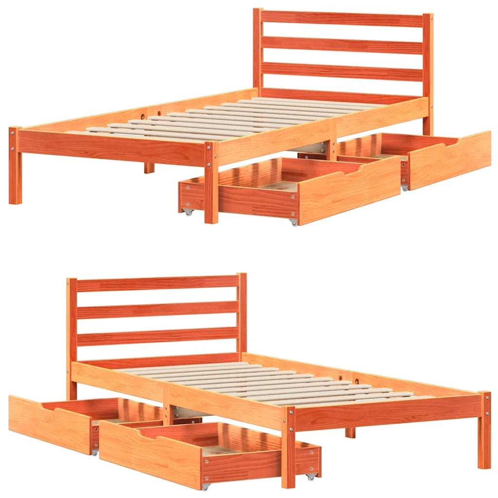 Letto singolo | Letto per adulti | Letto senza Materasso Marrone Cera 75x190 cm in Legno di Pino