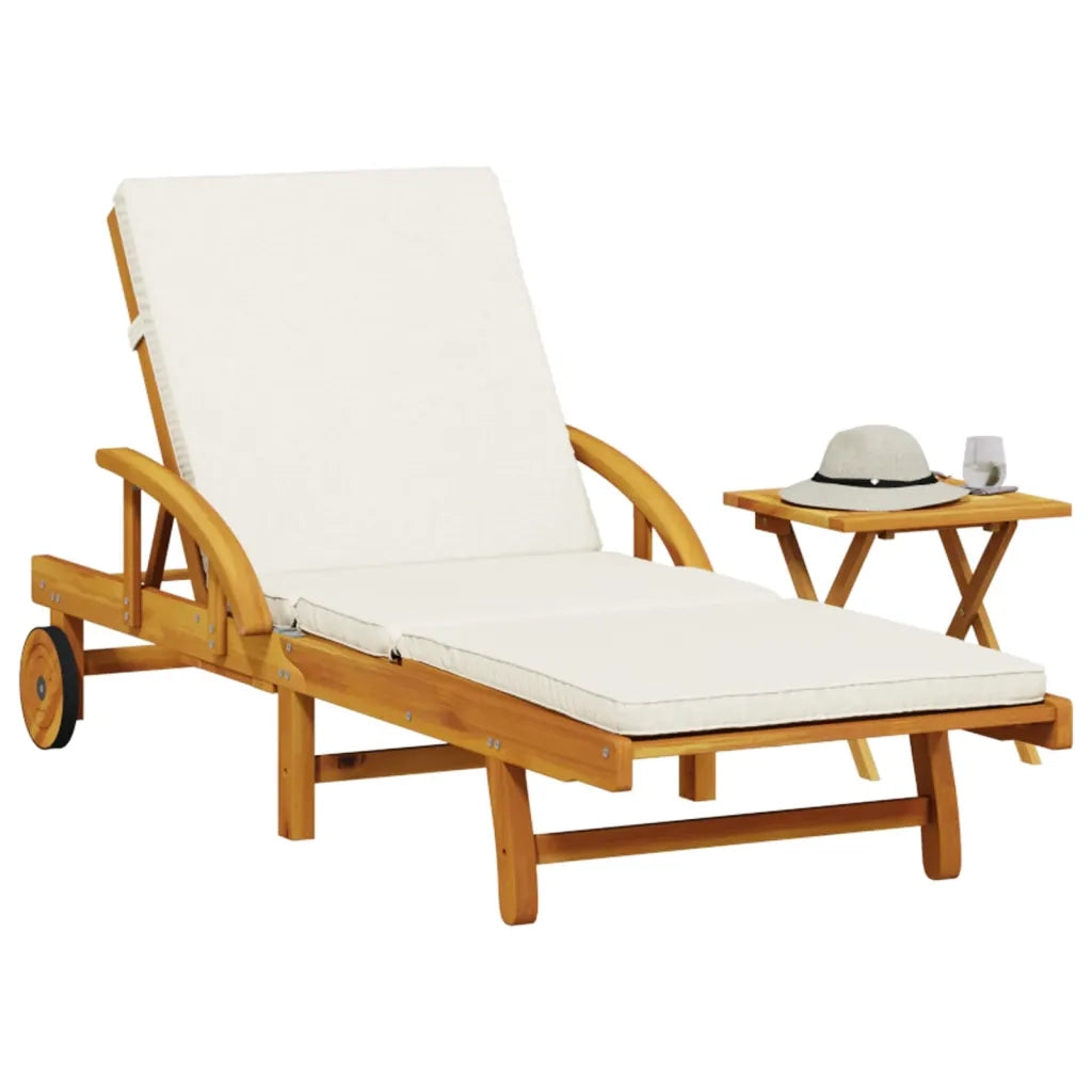 Lettino Prendisole con Cuscino e Tavolino Legno Massello Acacia 3206362