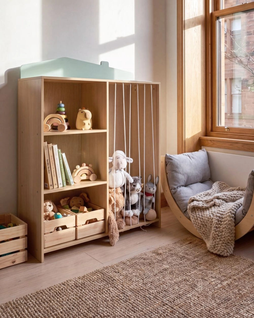 Libreria a 3 ripiani con spazio contenitivo in legno di pino marrone chiaro e ripiani in MDF