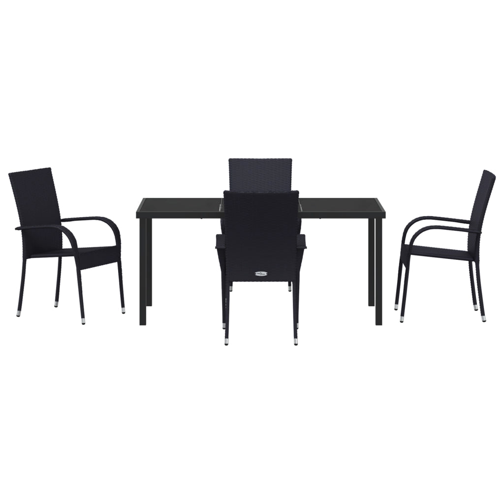Set da Pranzo da Giardino 5 Pezzi Nero Polyrattan