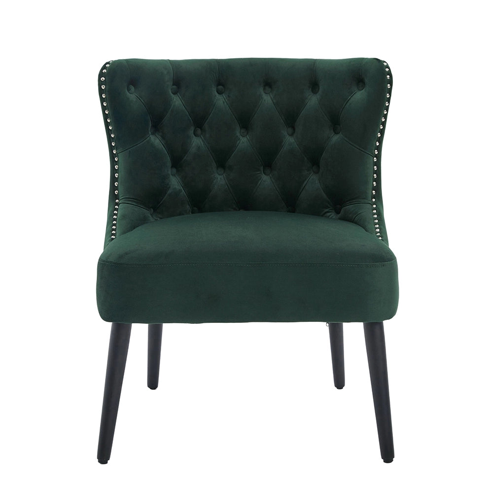 Poltrona singola in velluto con bottoni - Xylo - design moderno senza braccioli, borchia chiodata, piedi in legno