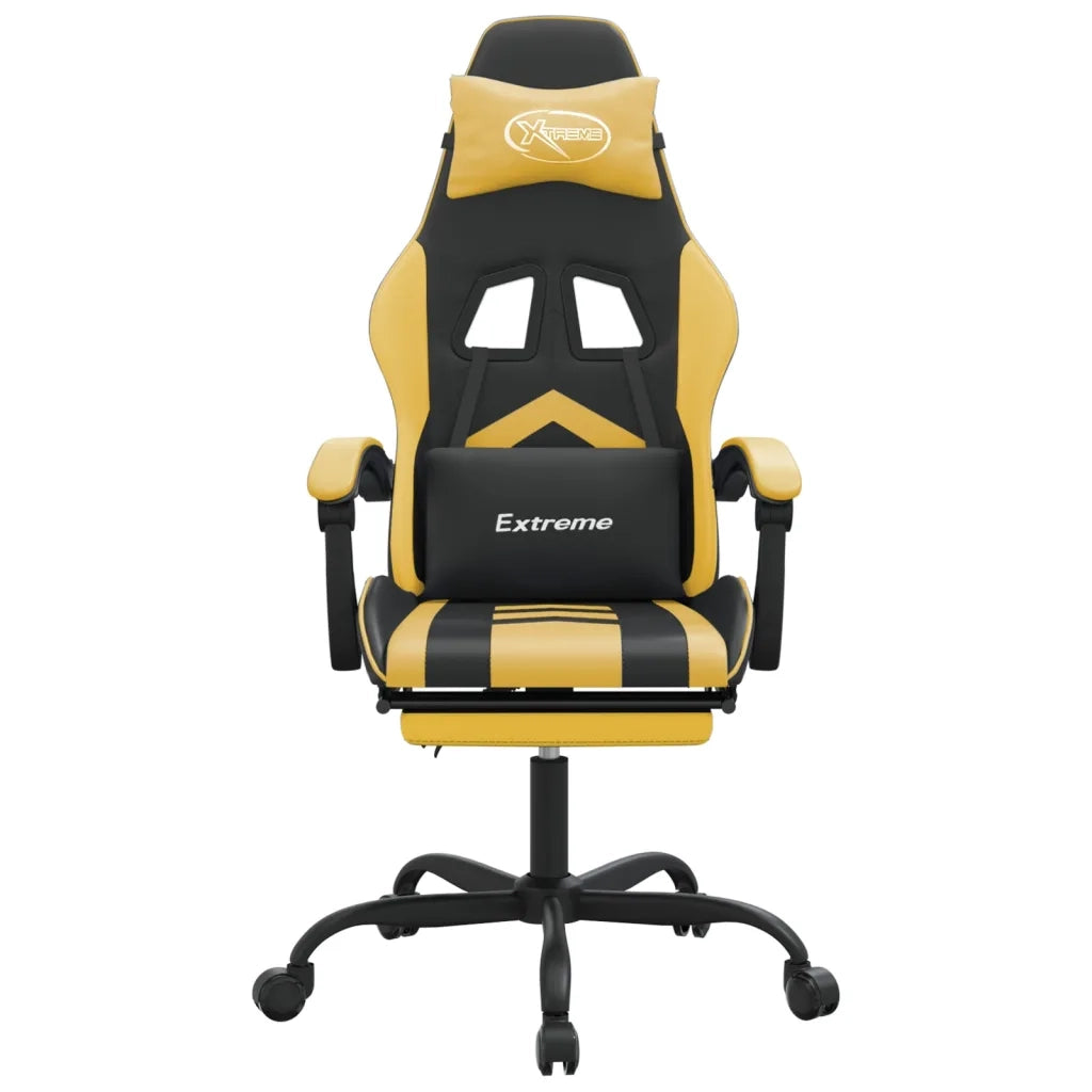 Sedia da Gaming | Sedia da e-sports con Poggiapiedi Nero e Oro in Similpelle