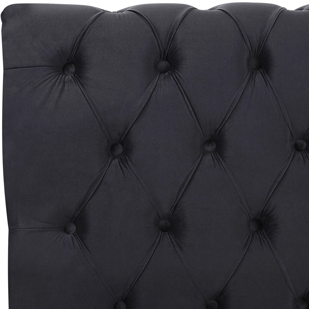 Letto ad acqua 140 x 200 cm in velluto nero con testiera trapuntata glamour