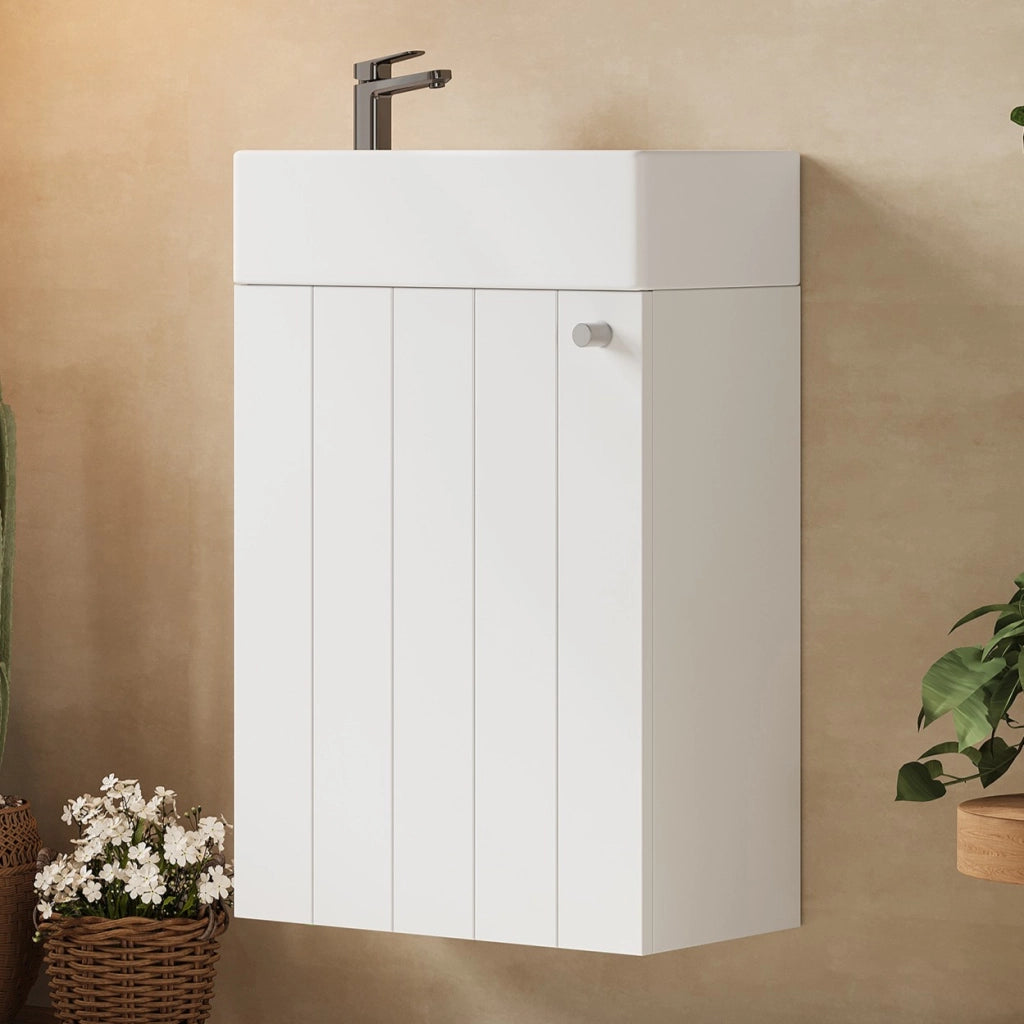 Mobile lavabo da parete bianco 41 x 23 x 62,5 cm con finitura laccata e chiusura soft-close