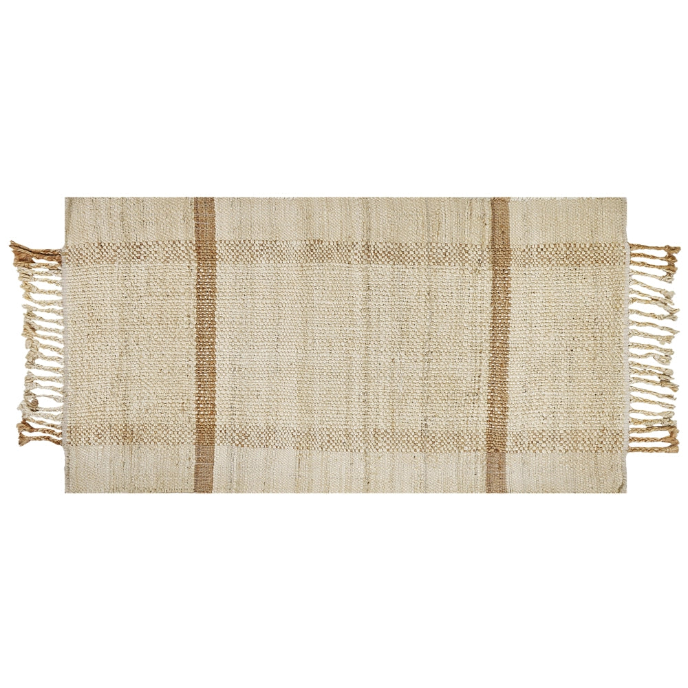 Tappeto juta beige 80 x 150 cm con nappe motivo geometrico intrecciato fatto a mano stile boho per soggiorno camera da letto