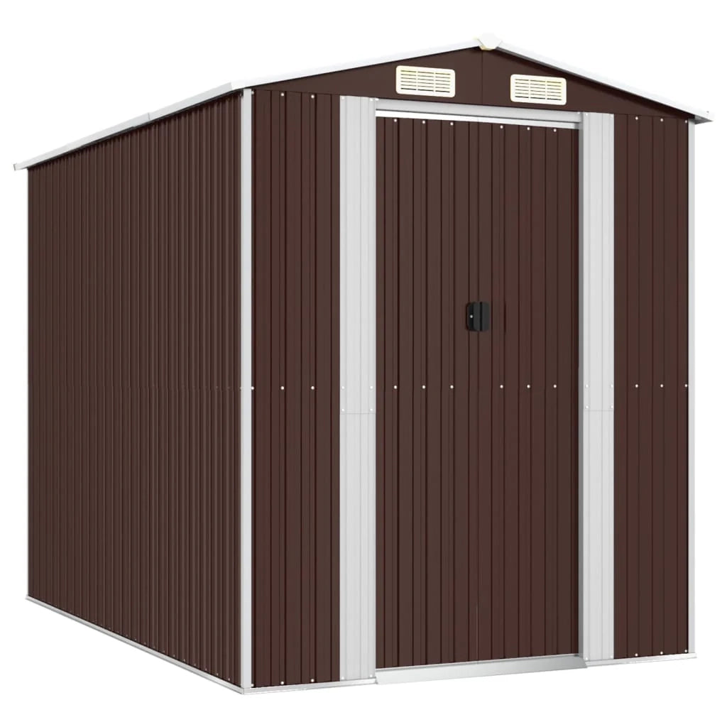 Casetta da giardino cabina ripostiglio capanno da esterno capanno per attrezzi robusta scura 192 x 274 x 223 cm acciaio zincato marrone 02_0022318